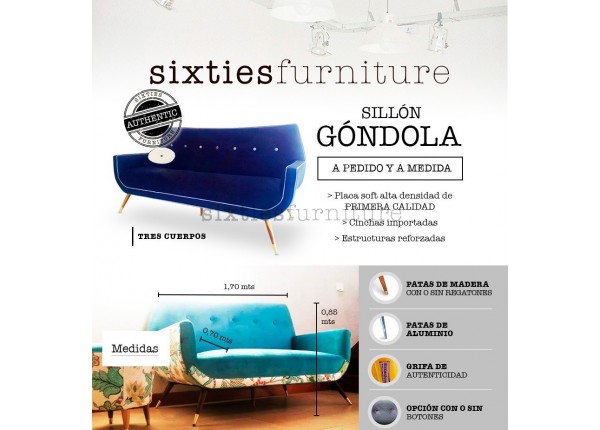 Sillón Sofá Gondola Retro - Amplias Medidas y Colores